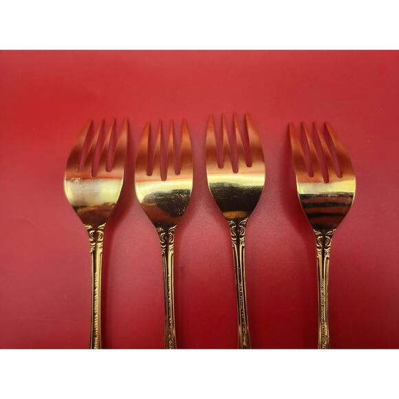 Set of 4 Golden Rexford Gold Electroplate Salad Forks 6.5” National Stainless - Picture 6 of 7